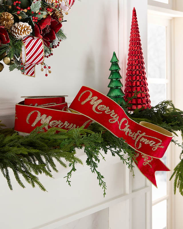 Merry Christmas Velvet Ribbon, 4"W x 10 Yards